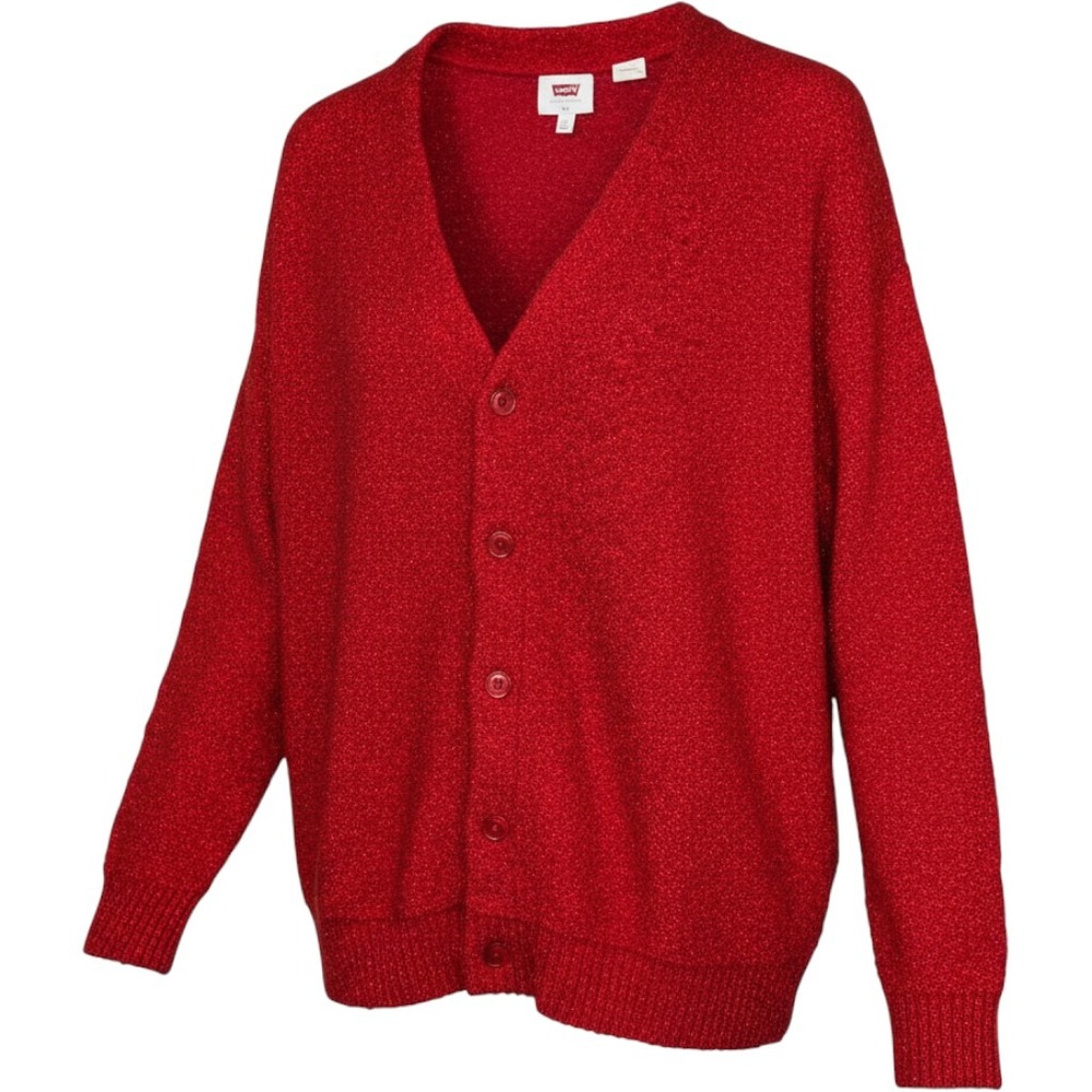 Levis Womens Red Metallic Knit V-Neck Button Front Cardigan Sweater A07030017 XS